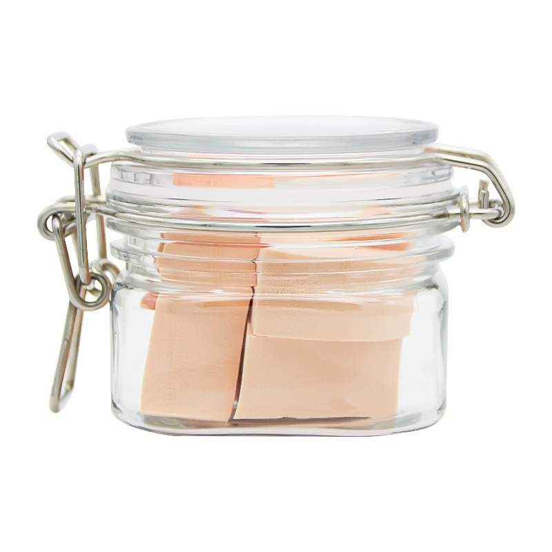 Easy to Use Anti Fall Sealing Swing Top PET Makeup Sponge Sealing Jar