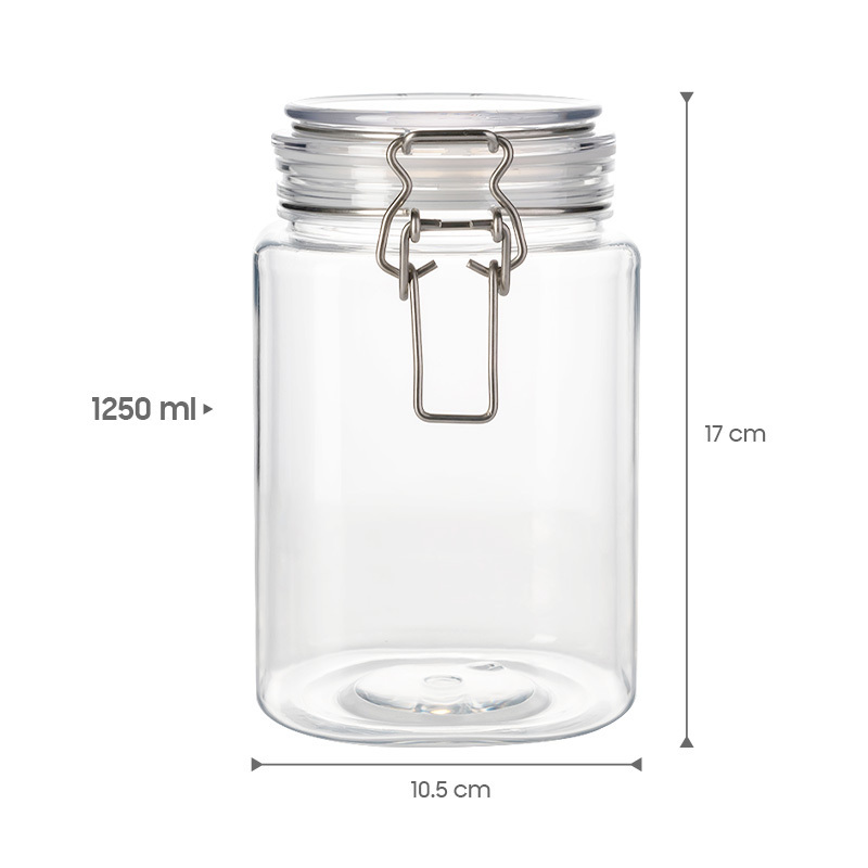 EMORI 1250ml Cookie Jam Honey Unbreakable Airtight PET Plastic Seal Pot Buckcle Jar with Flip Top Lid