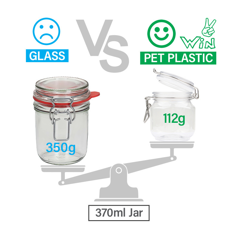 OEM Design Food Storage 370ml Durable Clear Airtight Plastic Hexagon Jars