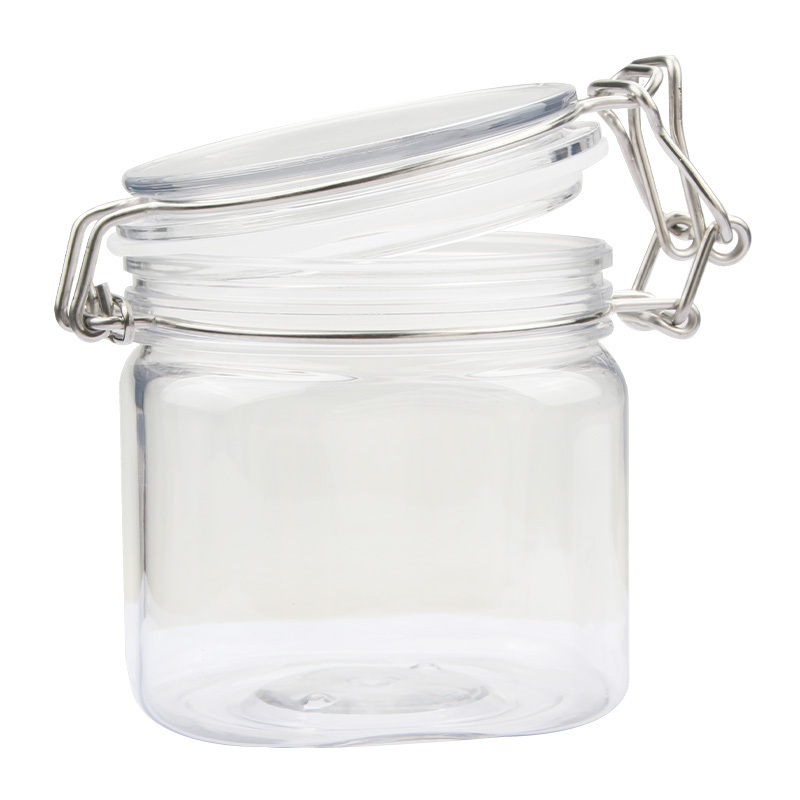 Cookie PET Jar Freshness Preservation 500ml Transparent Plastic PET Jar with Bamboo or Plastic Lid