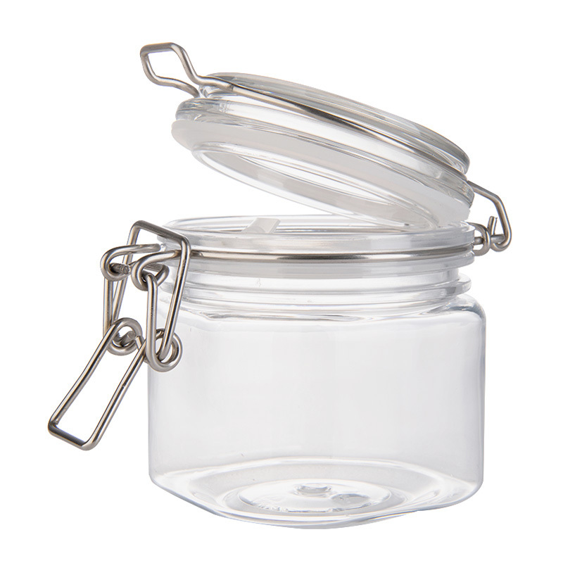 Wholesale Airtight Smellproof Honey PET Plastic Seal Pot Plastic Buckle Jar with Flip Top Lid