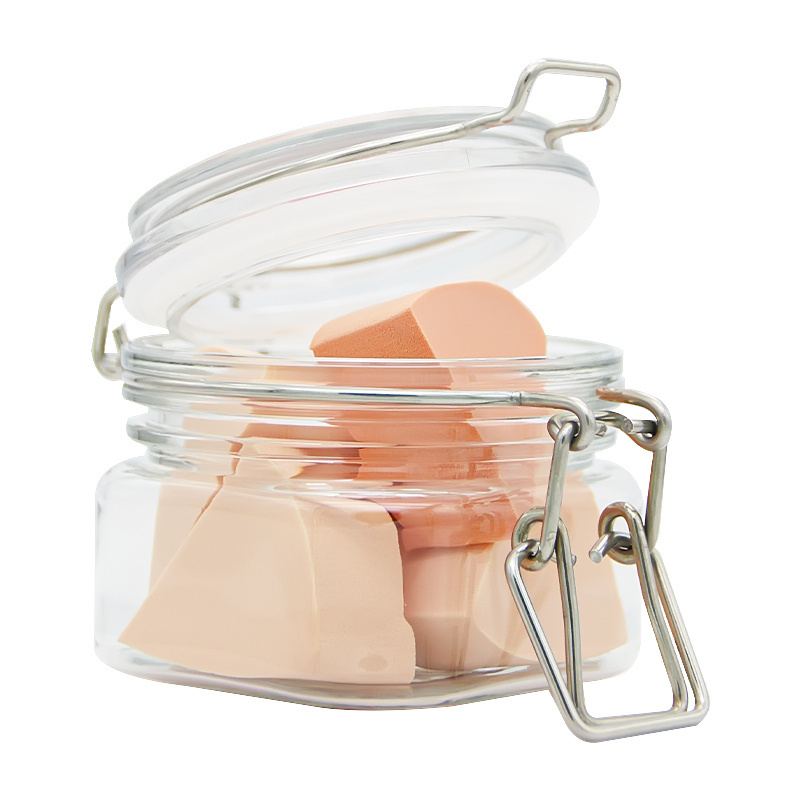 Easy to Use Anti Fall Sealing Swing Top PET Makeup Sponge Sealing Jar