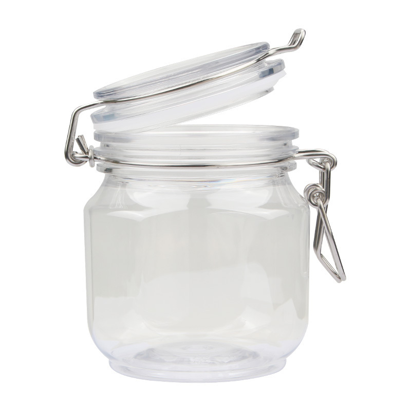 OEM Design Food Storage 370ml Durable Clear Airtight Plastic Hexagon Jars