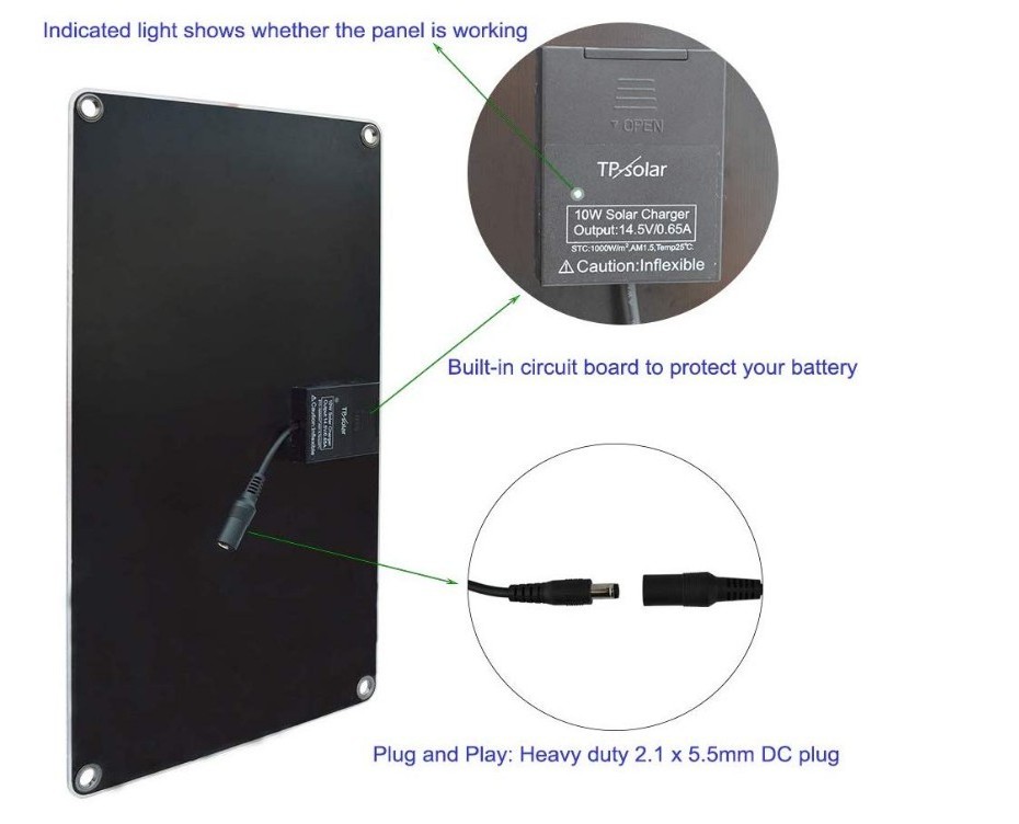 Solar Panel 10W Car Battery Charge Infrared Wireless Charger 2.1mmx5.5mm DC Plug Empery Solar 2 Ports 1.25 Pounds 60 Months