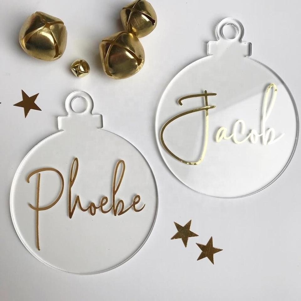 Promotional Custom Acrylic Christmas Ball Ornament Acrylic Engraved Name Circle Xmas Tree Decor