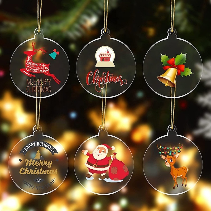 Promotional Custom Acrylic Christmas Ball Ornament Acrylic Engraved Name Circle Xmas Tree Decor