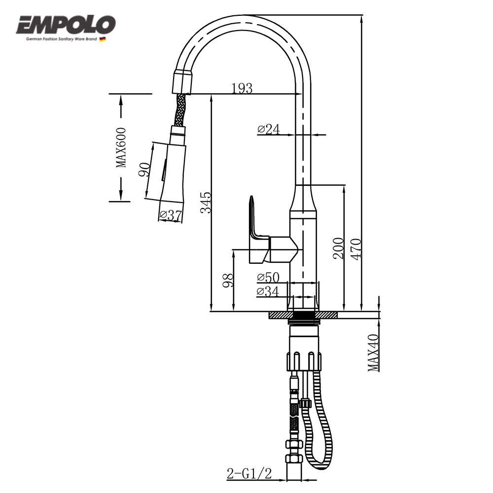 Empolo 2 Function Kitchen Faucets Head 360 Degree Rotate Brushed Nickle Brass Bridge Faucet Brass