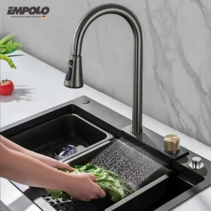 Whole Set Modern New Nano Anti-Scratch Waterfall Stainless Steel Kitchen Sink Multifunction Big Single Bowl Black Kitchen Sink