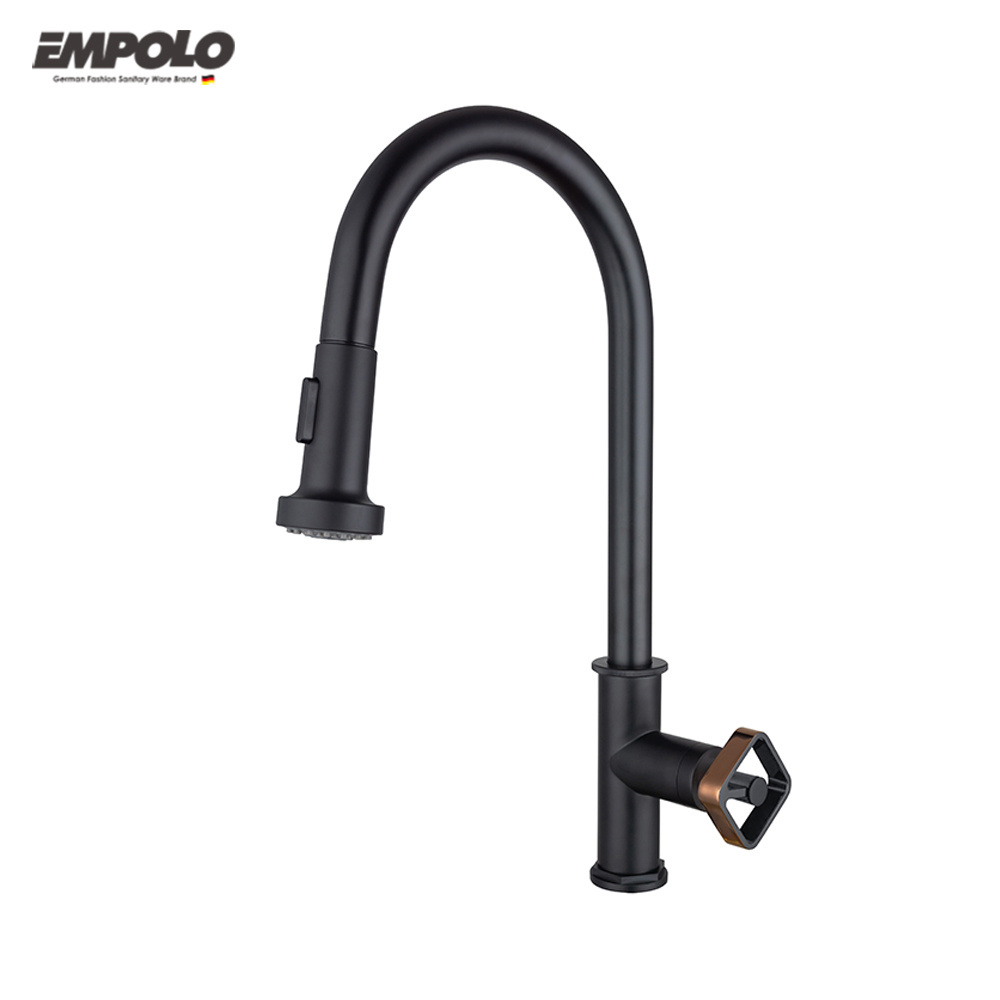 Kitchen Faucet Set Solid Brass Single Handle Pull Down Sprayer Spring Rose Gold Black Kitchen Faucet