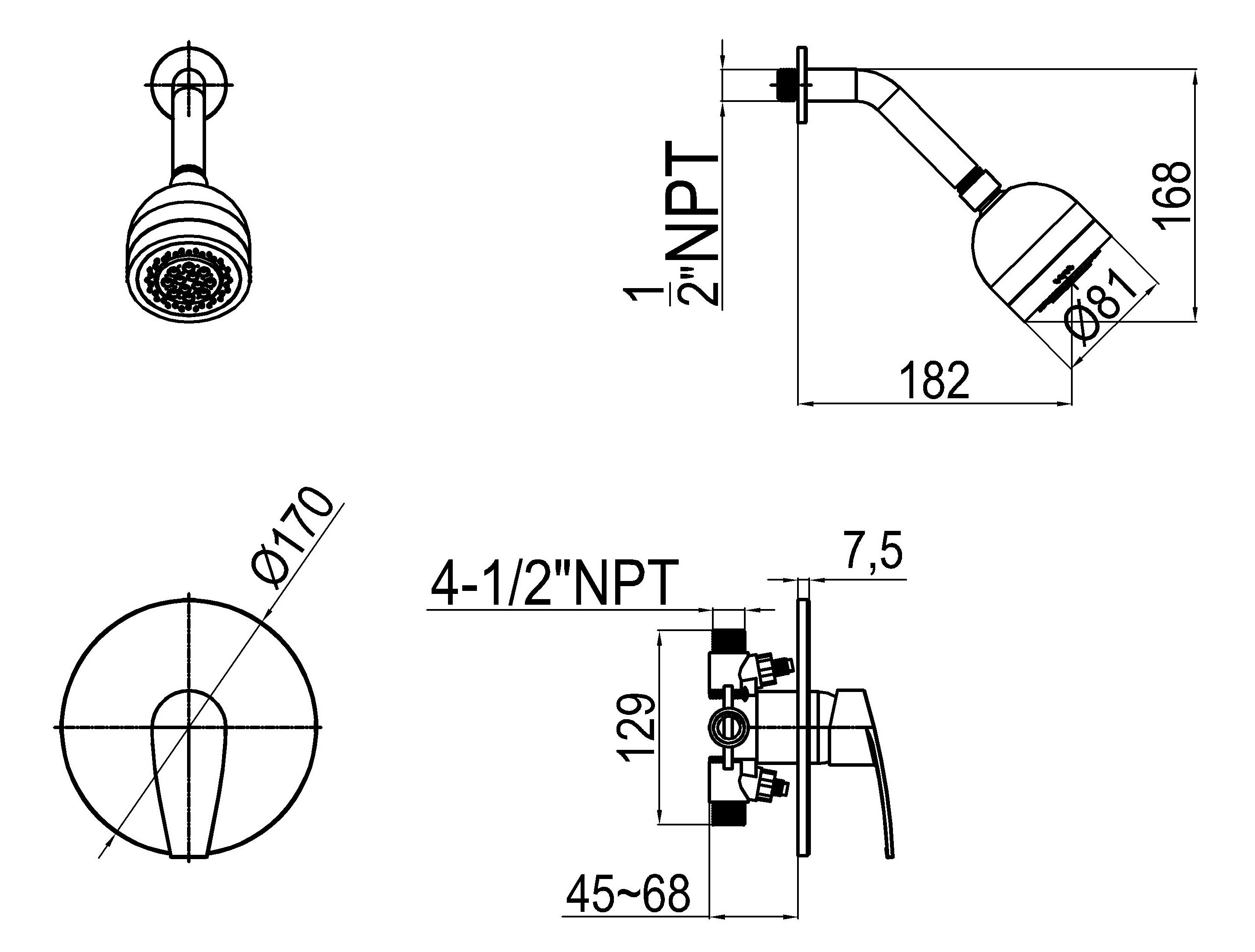 Modern Hot And Cold Bath& Made In China Exposed Brass Rain Wall Mounted Upc Shower Set Faucets Cover With Good Quality