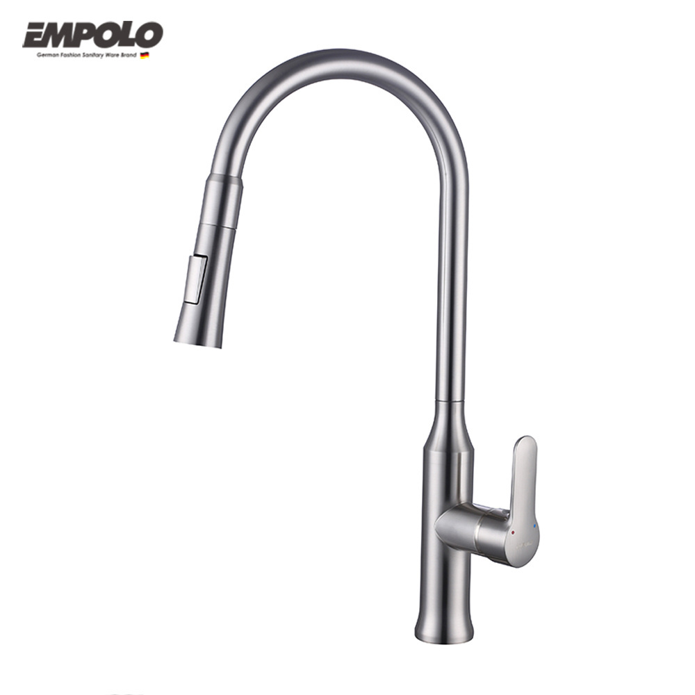 Empolo 2 Function Kitchen Faucets Head 360 Degree Rotate Brushed Nickle Brass Bridge Faucet Brass