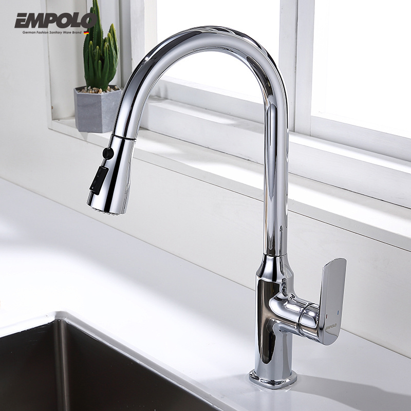 High Quality Commercial Tap Hot and Cold Water Flexible Hoses Single Handle Pull-Out Kitchen Faucet Torneira Monocomando Gourmet