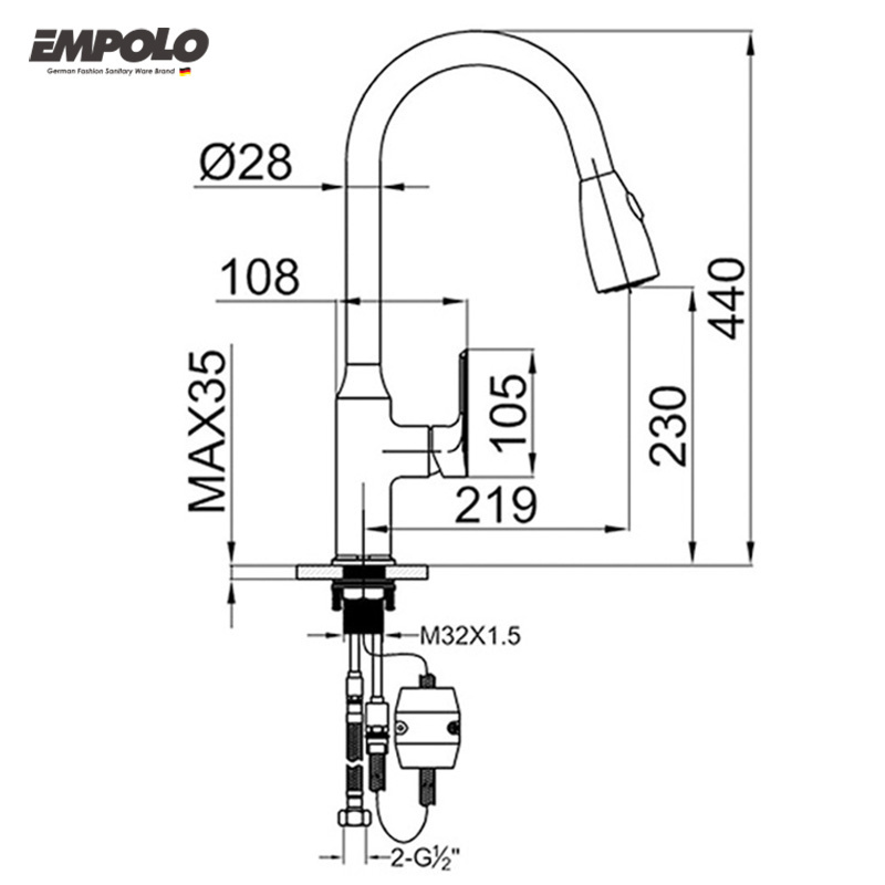 Empolo Brass Kitchen Faucet Deck Mounted Mixer Tap 360 Degree Rotating Black Kitchen Faucet With Side Spray