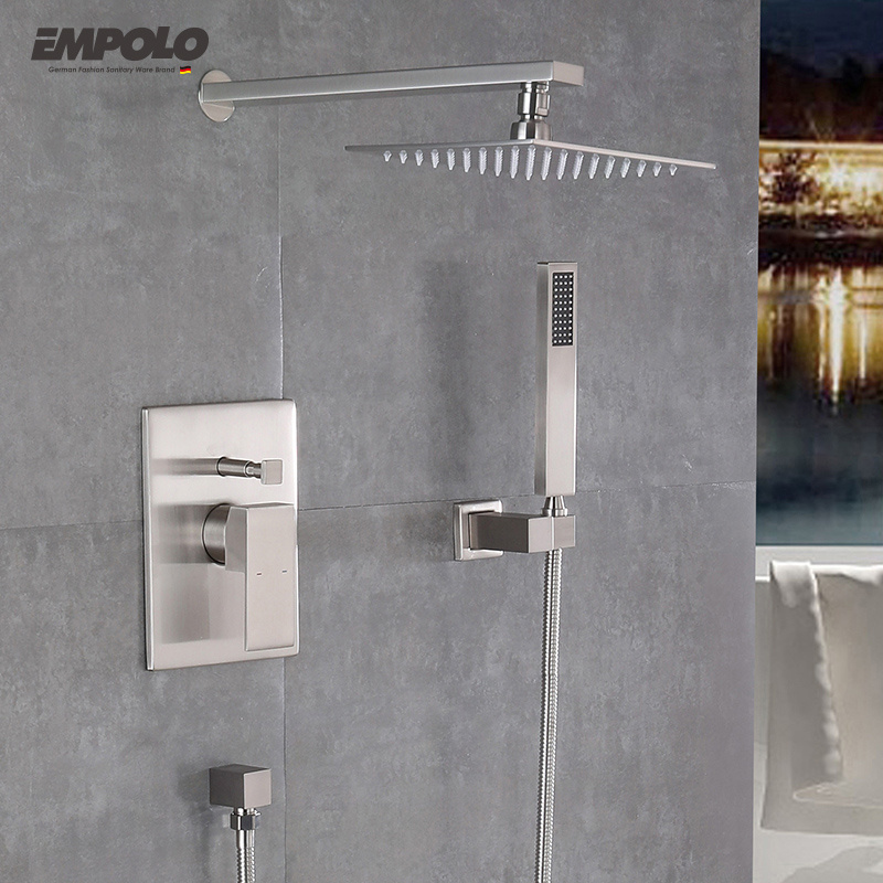 Empolo High Quality Italian Luxury Concealed Bathroom Head Shower Set Mixer Brushed Rain Shower Set