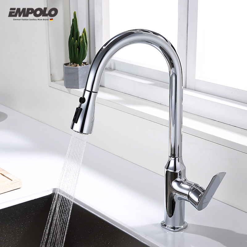 High Quality Commercial Tap Hot and Cold Water Flexible Hoses Single Handle Pull-Out Kitchen Faucet Torneira Monocomando Gourmet