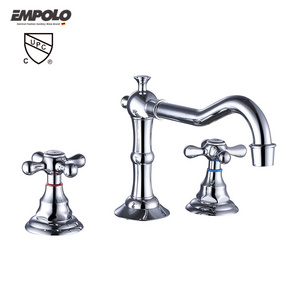 Empolo New Design Brass Knurled Handle Faucet Chrome Wash Basin Tap Bathroom Faucets Three Hole