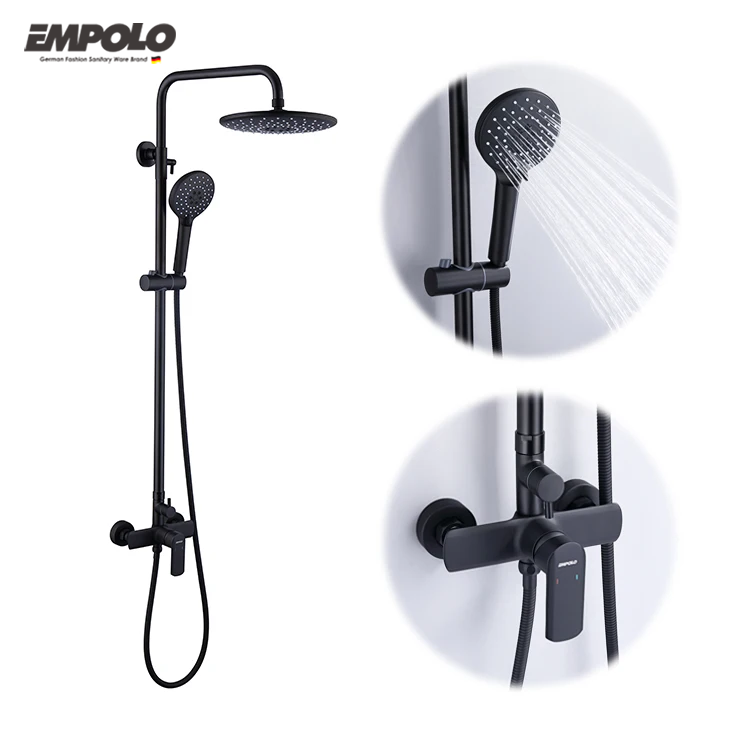 Taps Manufacturer Matte Black Rain Fall Bathroom Brass Shower Faucet Set