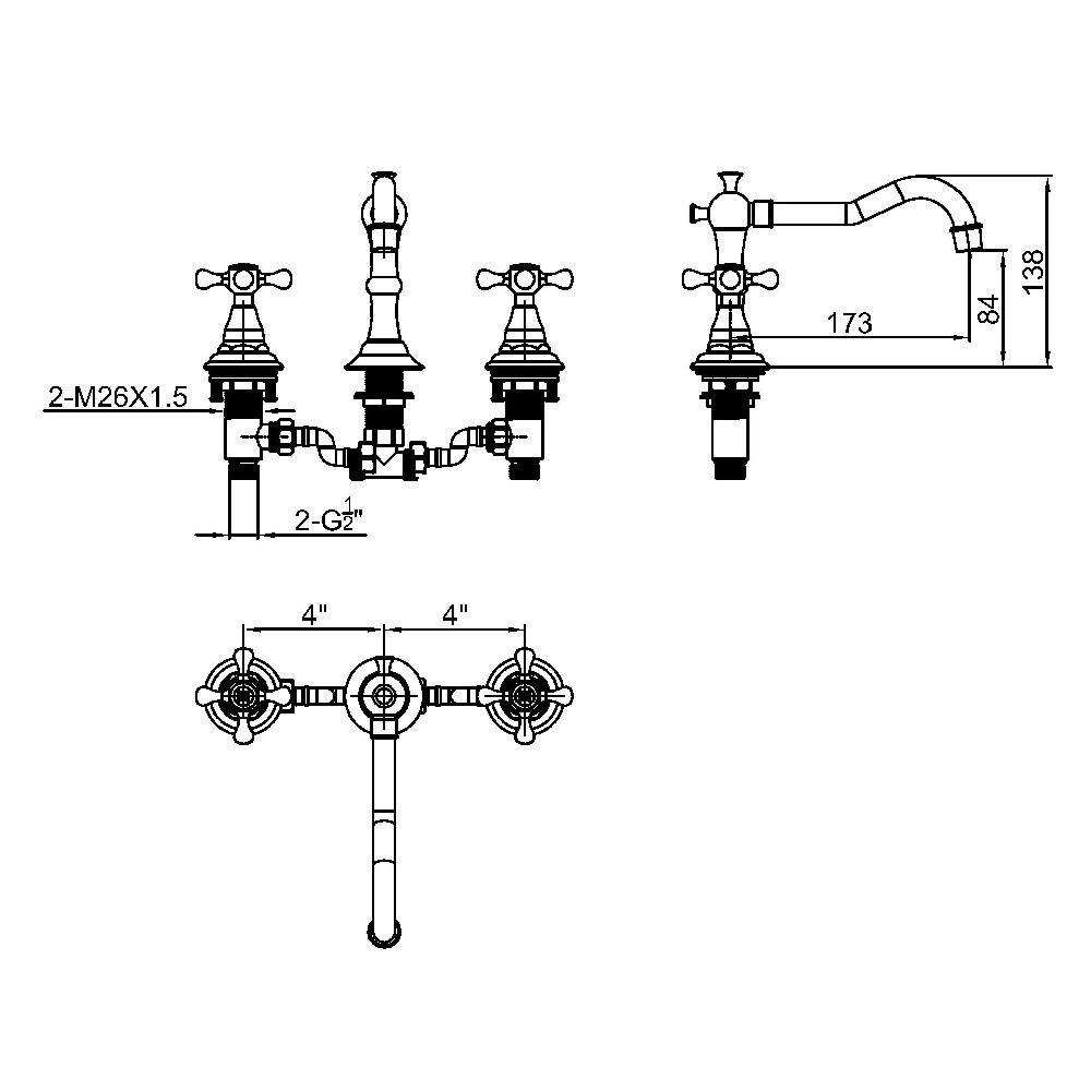 Empolo New Design Brass Knurled Handle Faucet Chrome Wash Basin Tap Bathroom Faucets Three Hole