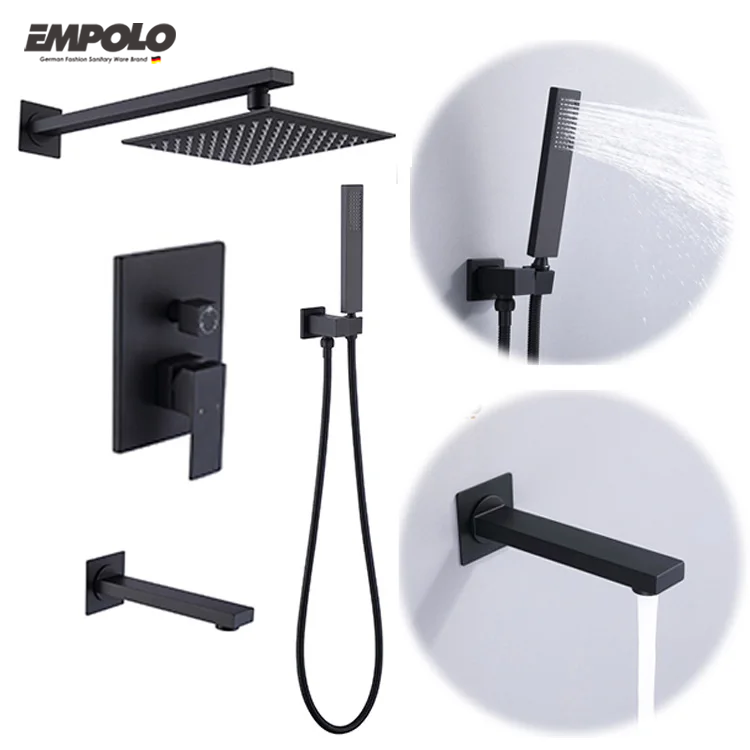 Modern square concealed showers mixer faucets set bathroom rain head shower faucet