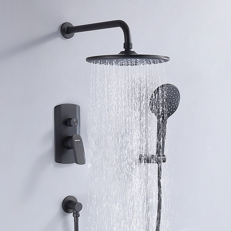 Modern Cupc Wall Mounted Concealed Rainfall Shower Head Black Shower Faucet Mixer Kit Bathroom Shower Set System