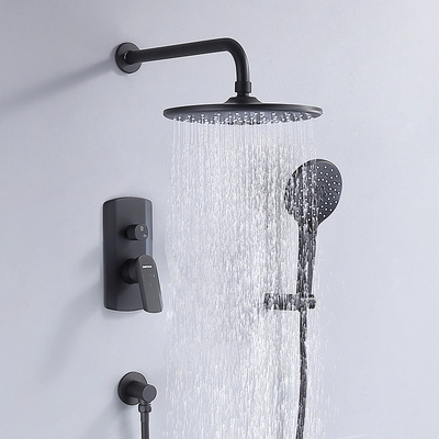 Modern Cupc Wall Mounted Concealed Rainfall Shower Head Black Shower Faucet Mixer Kit Bathroom Shower Set System