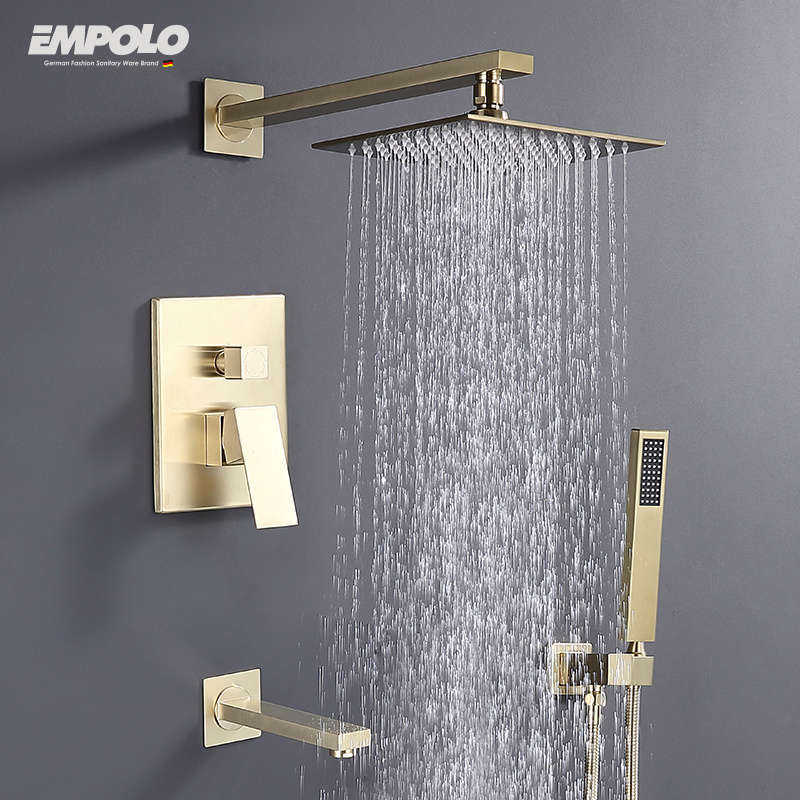 Bathrooms Complete Brass Wall Shower Mounted Gold Hotel Rain Shower 8/10/12 Inch Black Gold Shower