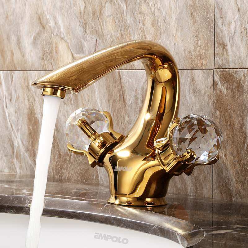 Empolo Brand Mixergold Venus Luxury Design Crystal Faucet Bathroom Gold Faucet Mixer