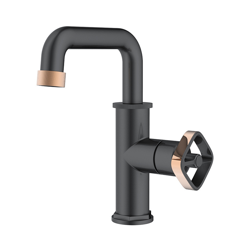 Modern Style Black Rose Gold Flexible Washbasin Faucet Mixer Tap Industrial Look Bathroom Faucet