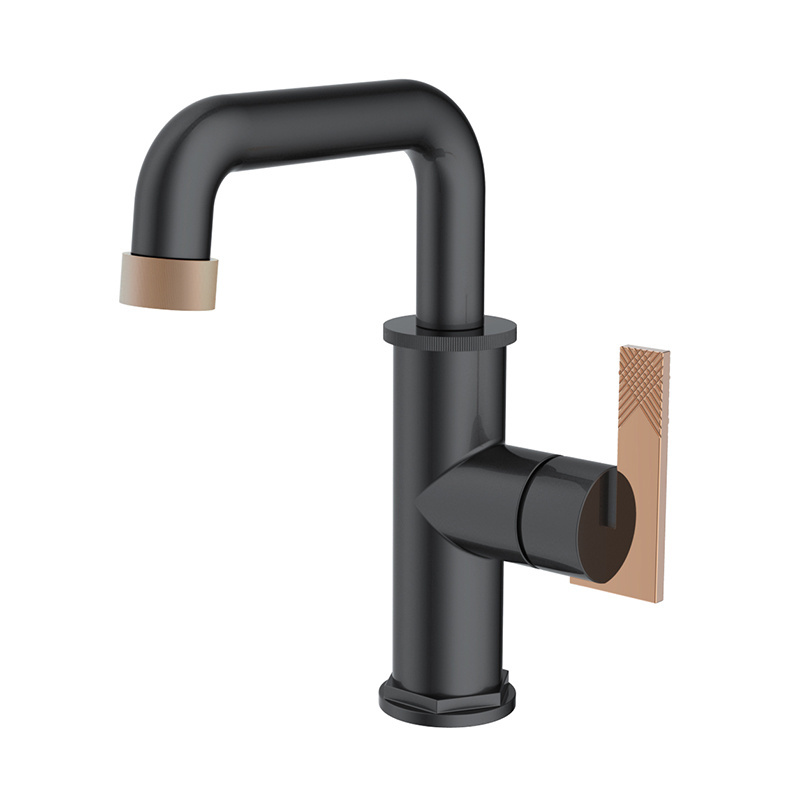 Modern Style Black Rose Gold Flexible Washbasin Faucet Mixer Tap Industrial Look Bathroom Faucet