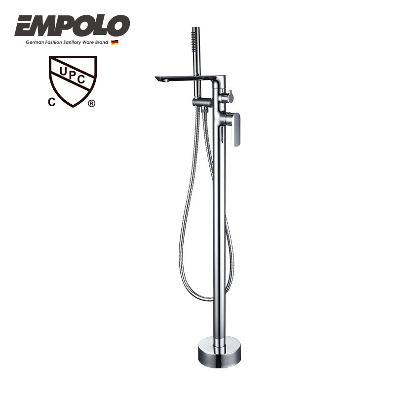 cUPC Brass Floor Mounted Stand Freestanding Bathtub Faucet With Handshower chrome copper free standing bath/shower mixer