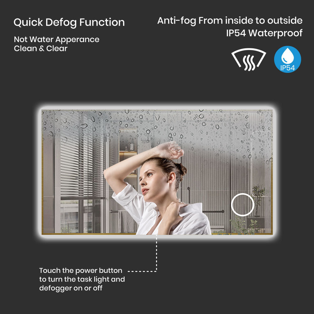 Factory Custom Luxury Bathroom Smart Bluetooth Touch Screen LED Mirror Wall Mounted Bath Bathroom Mirror With Led Light