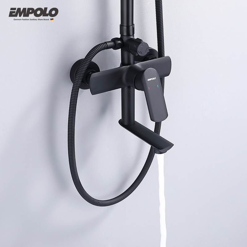 Empolo Modern luxury brass hotel shower set bathroom mixer set rainfall shower faucet matte black shower system