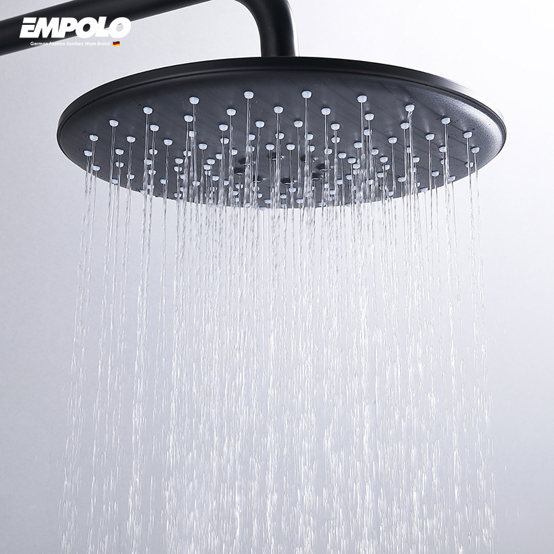 Empolo Modern luxury brass hotel shower set bathroom mixer set rainfall shower faucet matte black shower system