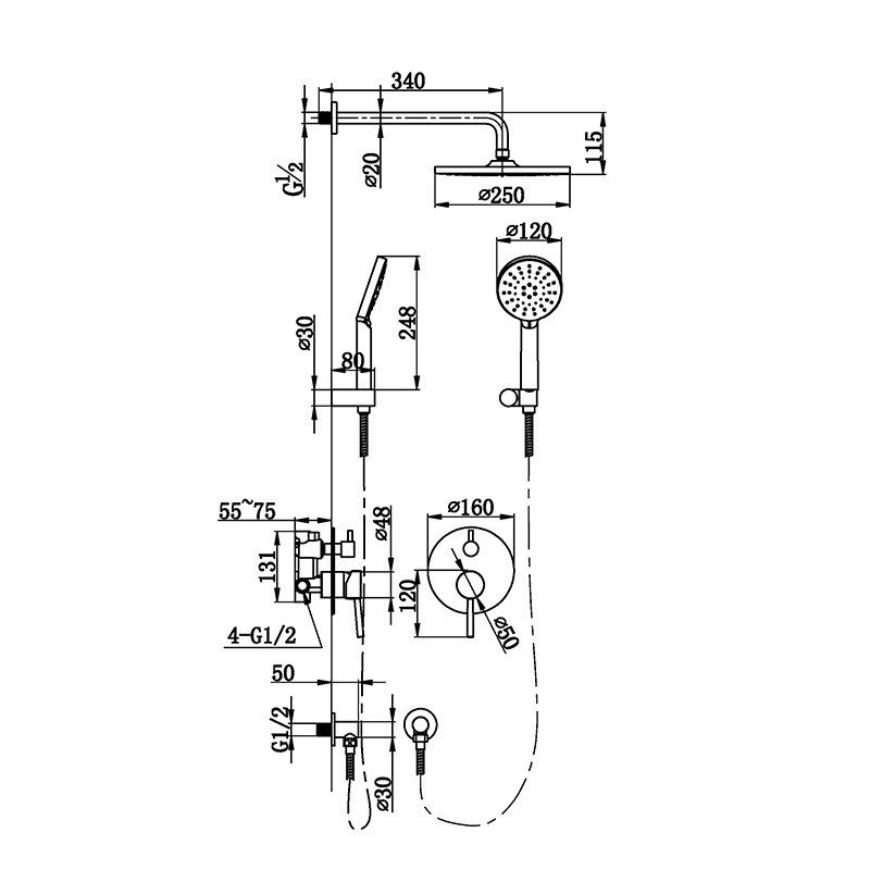 Empolo Bathroom Concealed Rain Shower Set Wall Mounted matt black Shower Trim Kit with Shower Valve douche italienne complet