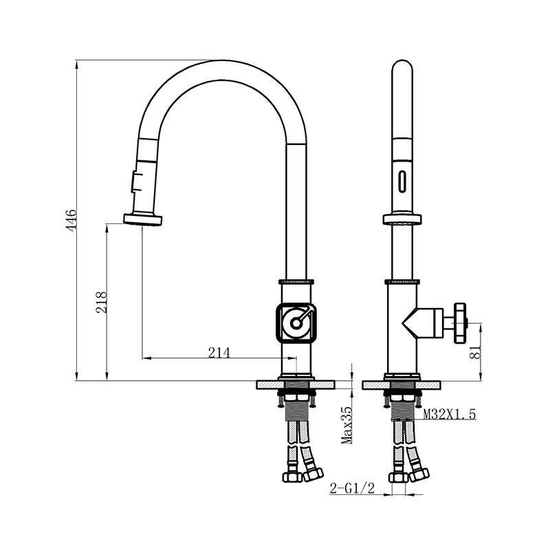 Empolo Copper 360 Degree Rotate Brass Single Hole Handle Flexible Hose Black Pull Down Sprayer classic Kitchen Sink Faucet