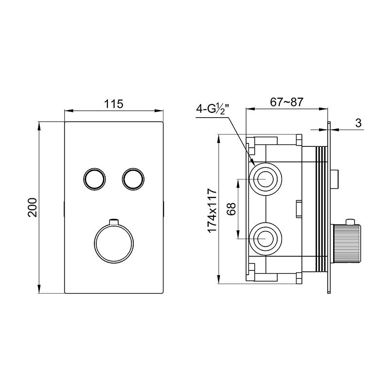 Empolo Modern Smart Chrome Single handle 2 Function brass concealed Thermostatic hot and cold Shower Mixer Diverter valve