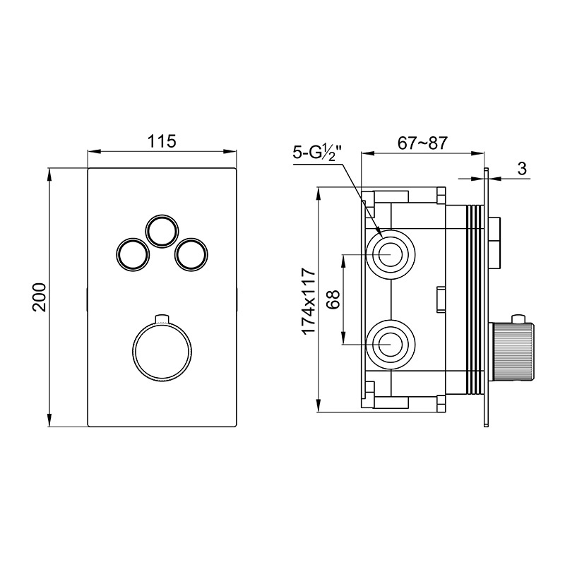 Empolo Concealed 3 Outlets 3 Way chrome push button Shower Valve with Diverter thermostatic shower mixer valve