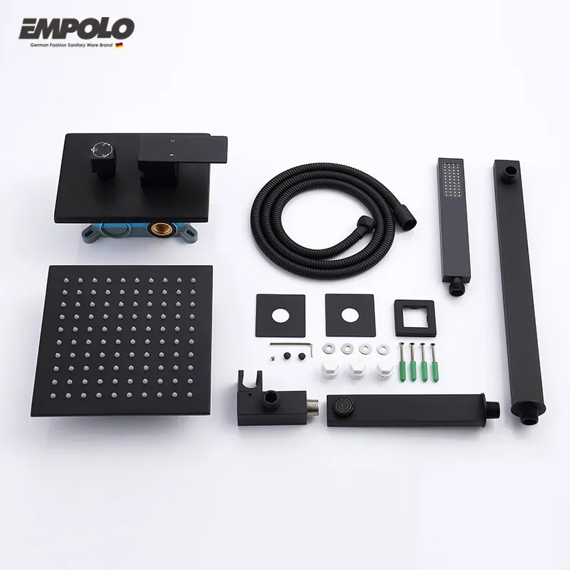 Empolo Black Bathroom Heads Shower System Bath & Shower Faucets Wall Mounted hotel Rainfall Concealed Shower Mixer Faucet Set