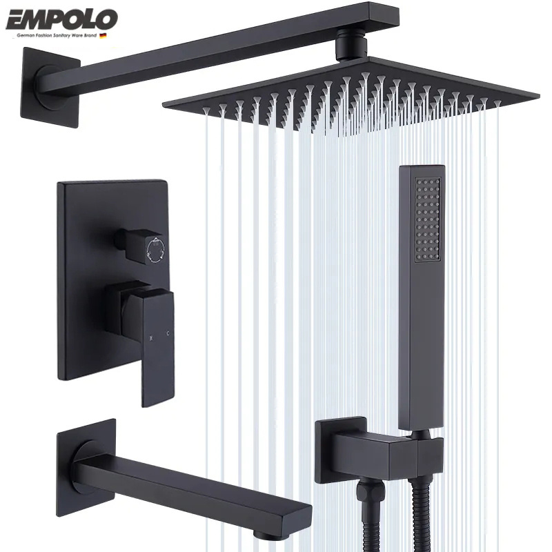 Empolo Black Bathroom Heads Shower System Bath & Shower Faucets Wall Mounted hotel Rainfall Concealed Shower Mixer Faucet Set