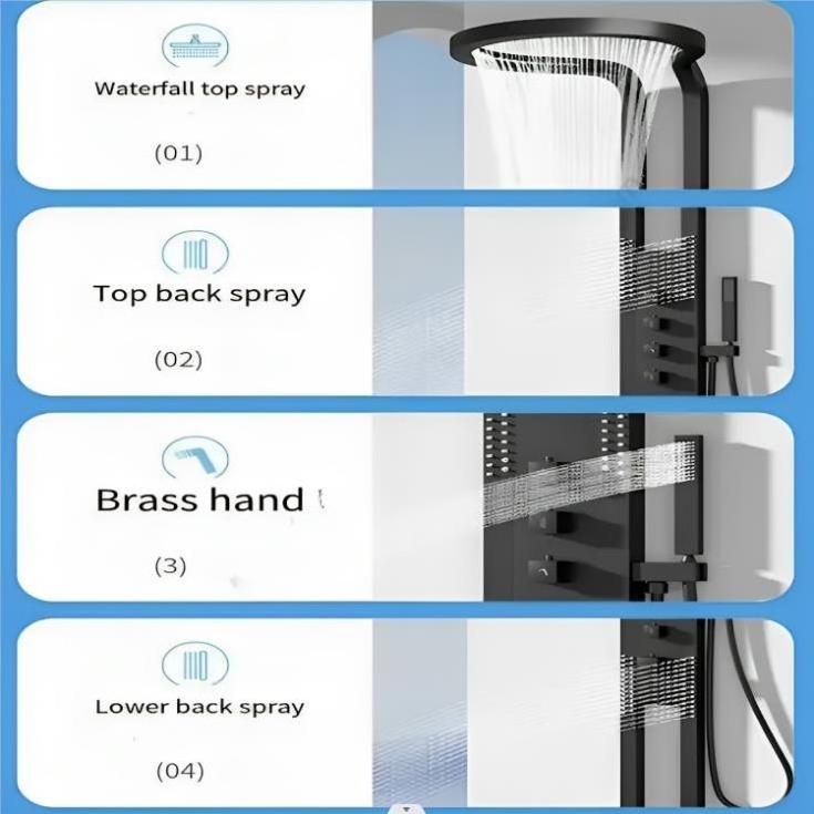 Empolo wholesale luxury modern black bathroom bath wall shower mixer faucets brass hotel rainfall shower system set