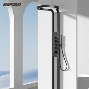 Empolo wholesale luxury modern black bathroom bath wall shower mixer faucets brass hotel rainfall shower system set