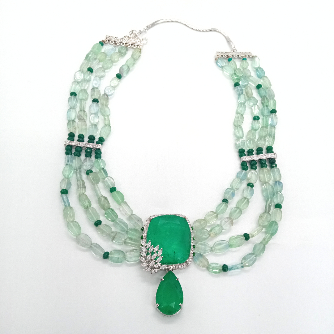 Luxury Jewelry Fashion Crystal Green Necklace Earrings Sets Women  jewelry making Green color stone Necklace With Earrings