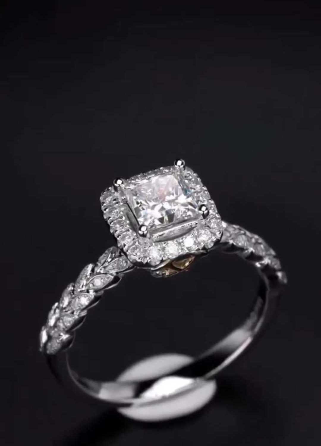 Custom Engagement 14K White Gold Lab Grown Diamond 1 Ct. Princess Cut with IGI Certified Ring for Women