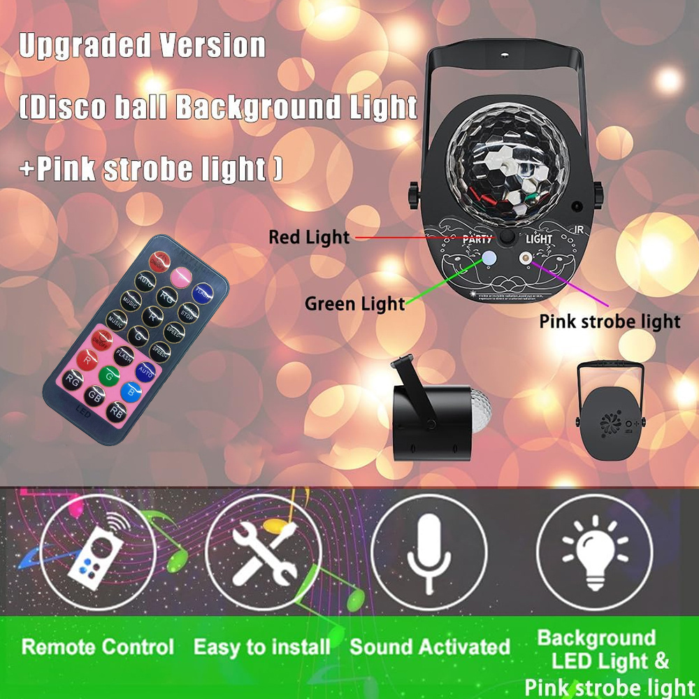 Plastic 16 Laser Pattern Sound Activated Disco Ball Party DJ Lights Remote Control RGB LED Laser Strobe Lights