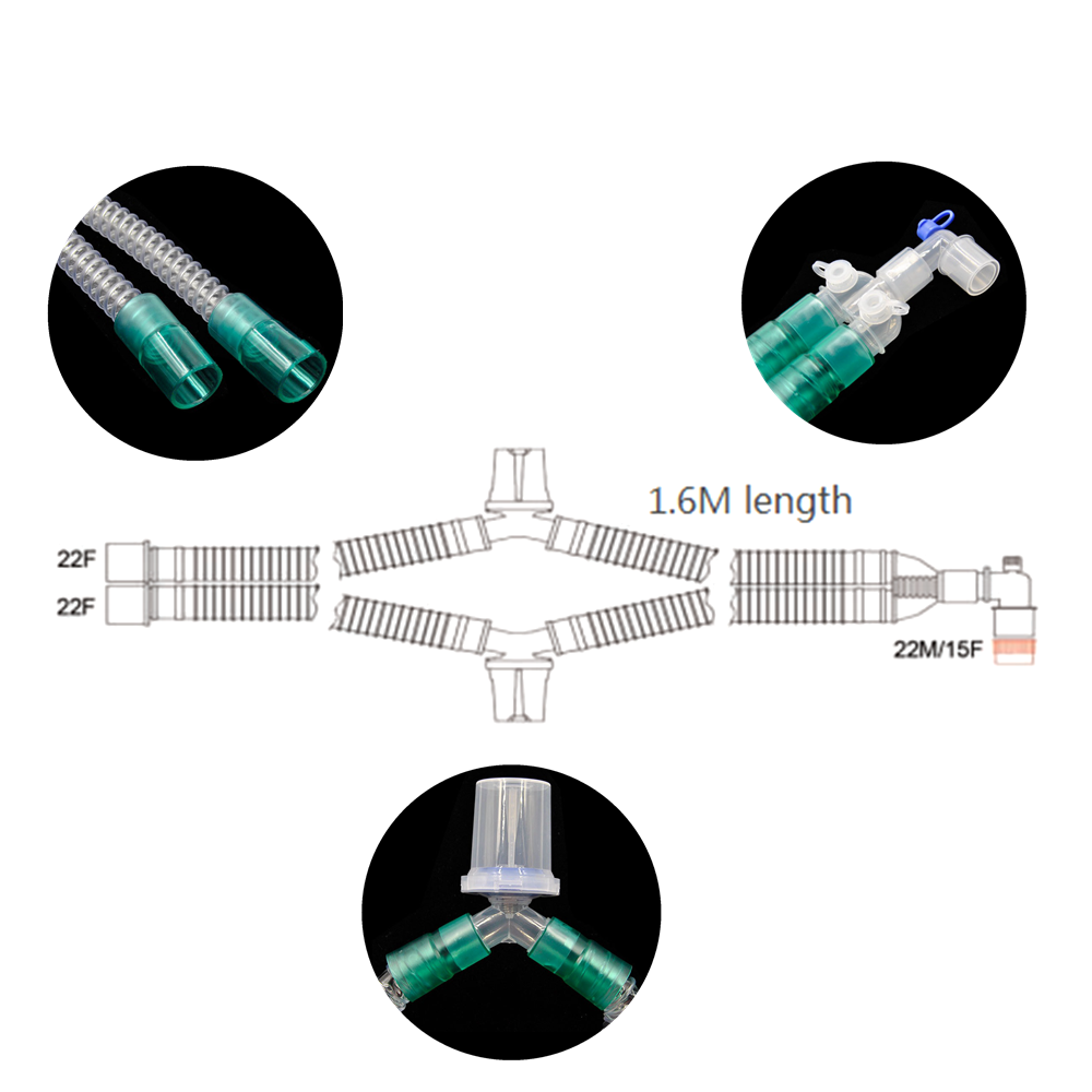 Disposable Clear Medical Breathing Circuit with Water Trap High Temperature Sterilization Corrugated Tube Gel Threaded Pipe