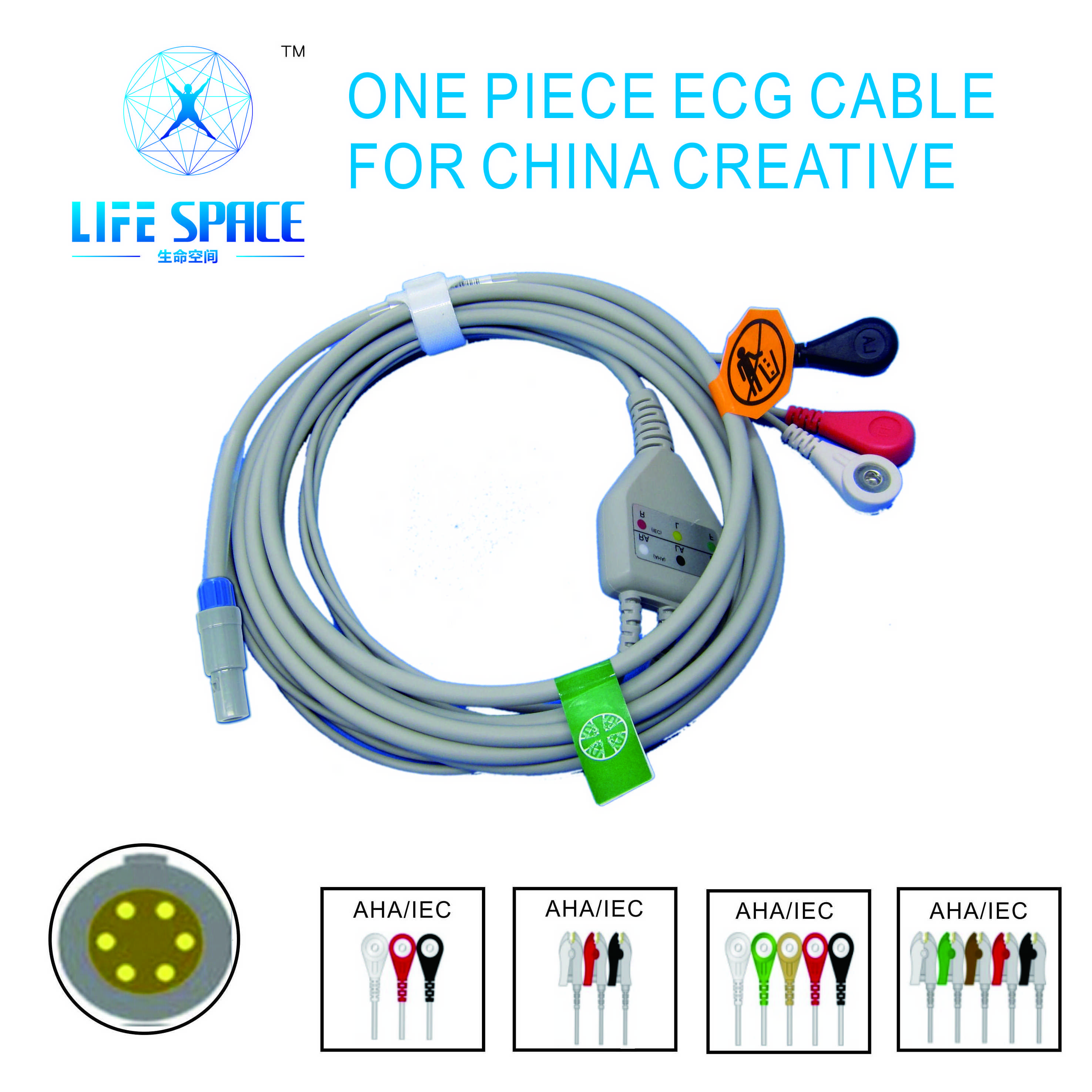 Hot selling Ecg Snap Medical Cable  with 5 leads clip snap compatible for CHINA CREATIVE