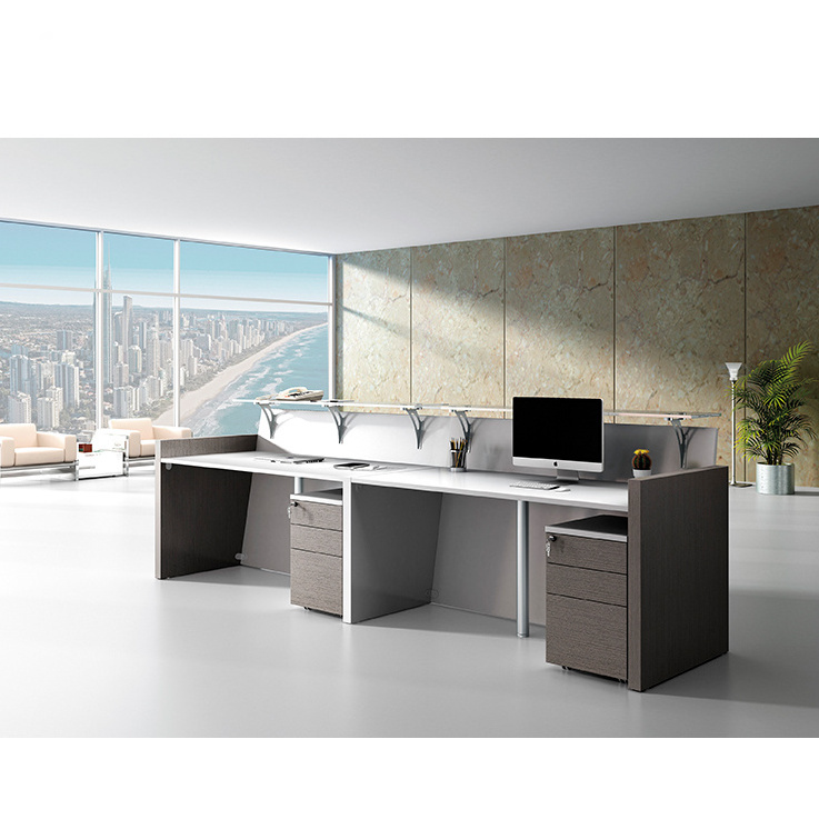 Office Long Front Desk Counter for Receptionists, Modern Reception Desk with 2 pcs Side Cabinet