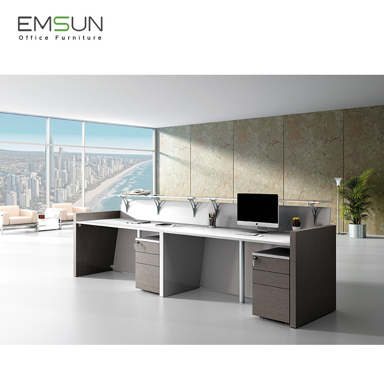 Office Long Front Desk Counter for Receptionists, Modern Reception Desk with 2 pcs Side Cabinet