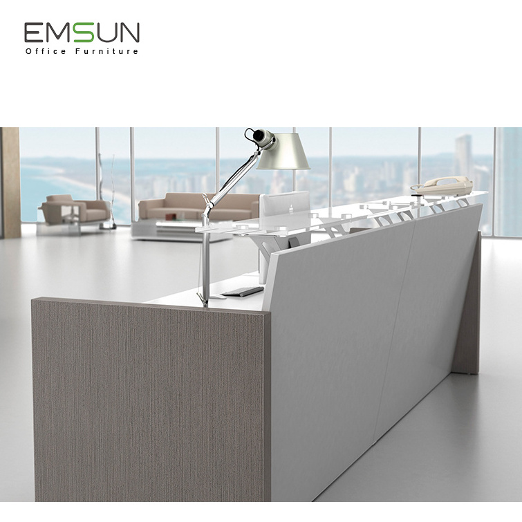 Office Long Front Desk Counter for Receptionists, Modern Reception Desk with 2 pcs Side Cabinet