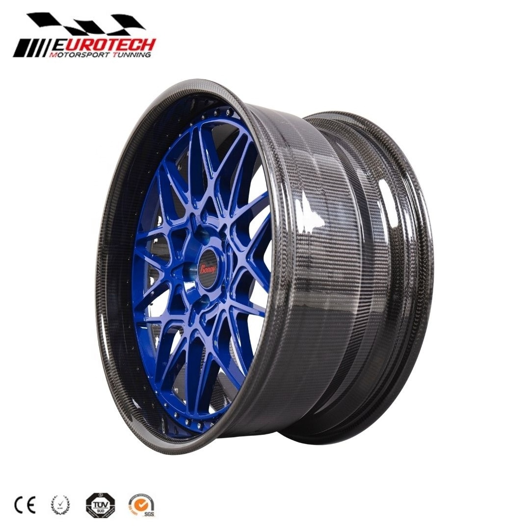 2023 High Quality 5 Holes Full Carbon Fibre Car Rims Wheels 19' 20' 21' Customized Color Design Carbon Alliminum Two Piece Wheel